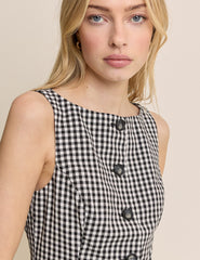Black Gingham Boat Neck Tailored Mini Dress