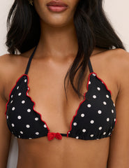 Black Polka Dot Frill Edge Triangle Bikini Top
