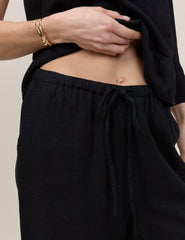 Black Linen-Blend Cropped Sia Trousers
