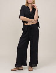 Black Linen-Blend Cropped Sia Trousers