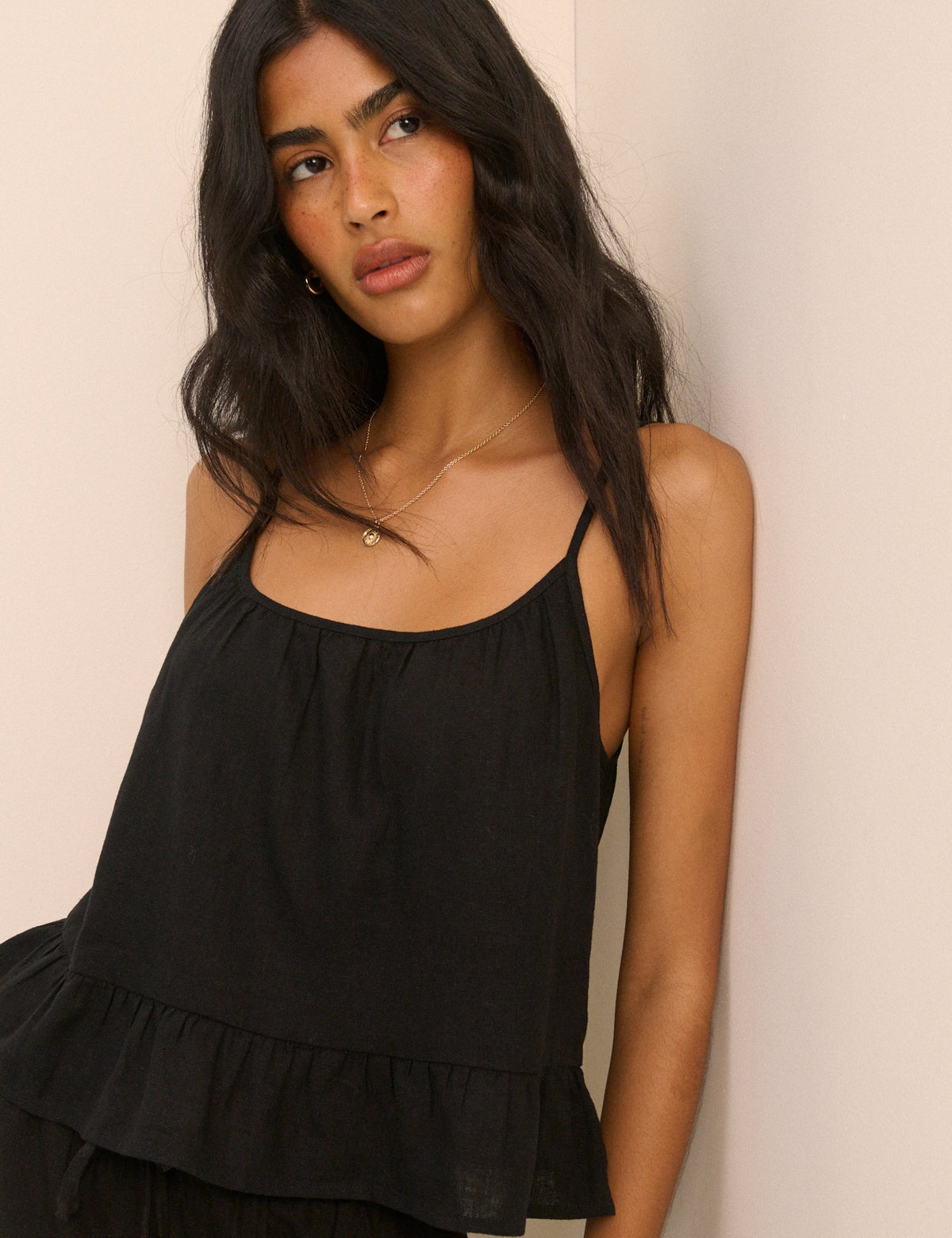 Black Linen-Blend Sia Top