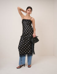 Black Polka Dot Betsie Lace Trim Midi Column Dress