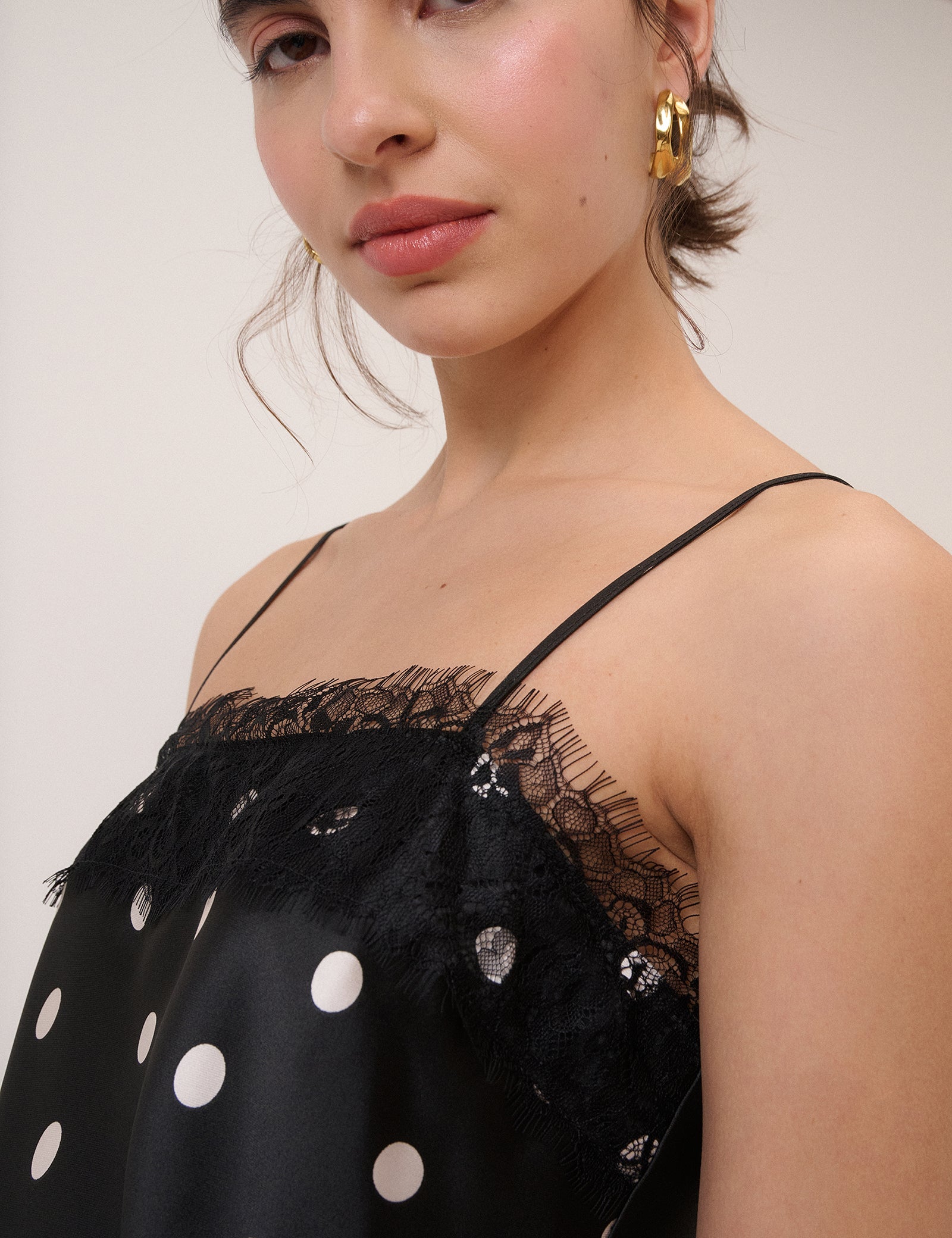 Black Polka Dot Betsie Lace Trim Midi Column Dress