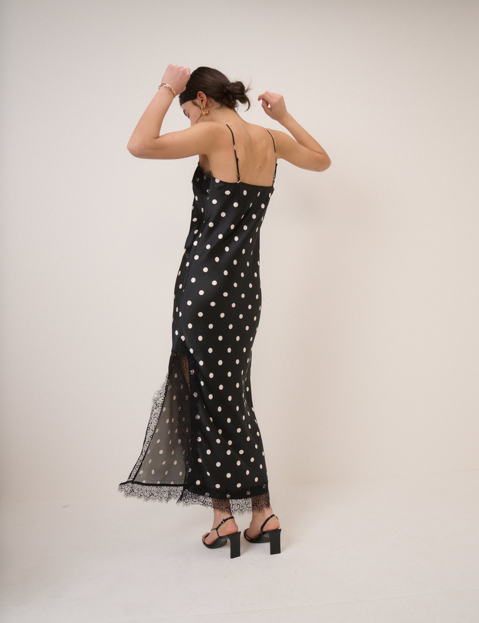 Black Polka Dot Betsie Lace Trim Midi Column Dress