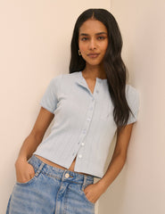 Baby Blue Pointelle Short Sleeve Top