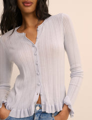 Baby Blue Rib and Ruffle Sheer Knit Cardigan