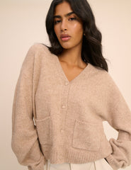 Beige V-Neck Pocket Cardigan