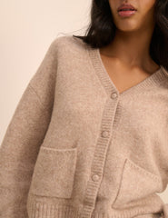 Beige V-Neck Pocket Cardigan