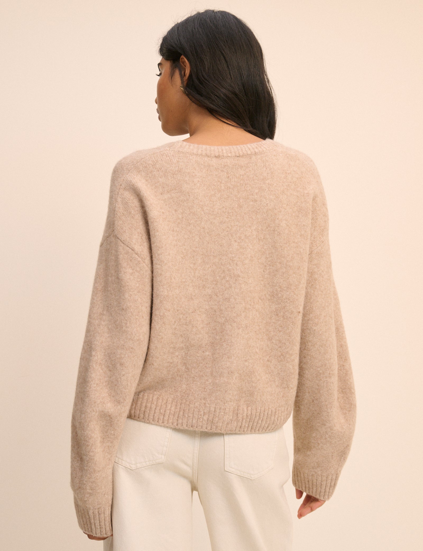 Beige V-Neck Pocket Cardigan