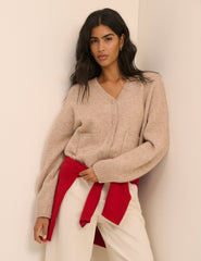 Beige V-Neck Pocket Cardigan