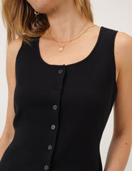 Black Scoop Neck Button Through Sleeveless Top