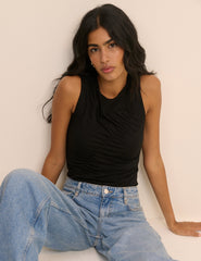 Black Sleeveless Ruched Top