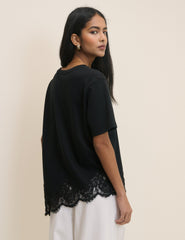 Black Asymmetric Lace Hem Top