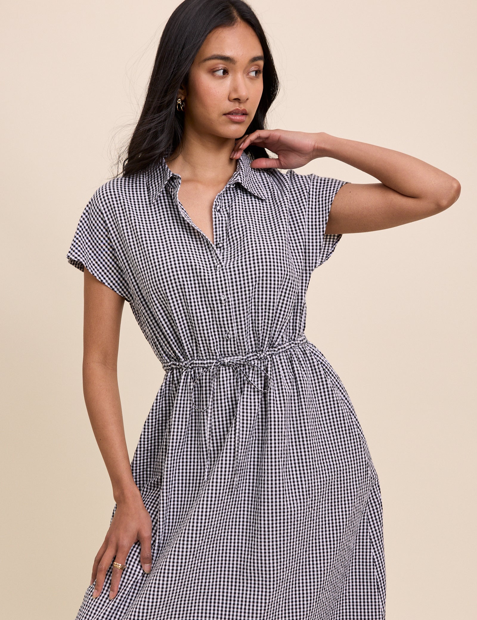 Black and White Gingham Mason Shirt Midi Dress