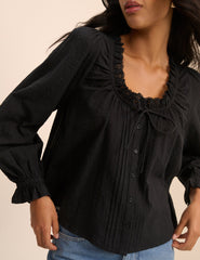 Black Broderie Anglaise Trim Lumi Blouse