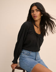 Black Broderie Anglaise Trim Lumi Blouse