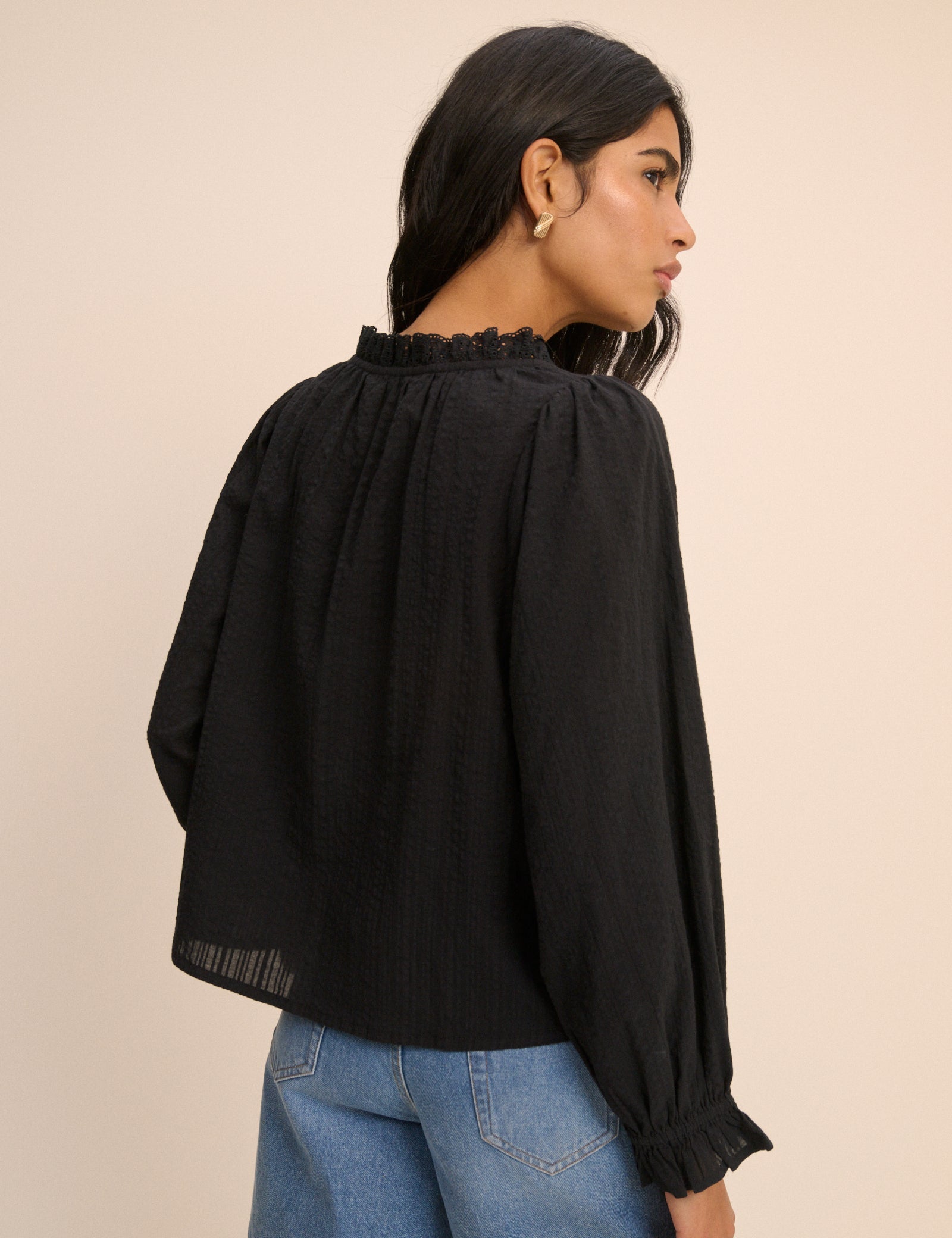 Black Broderie Anglaise Trim Lumi Blouse