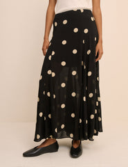 Black and Cream Polka Dot Selene Maxi Skirt