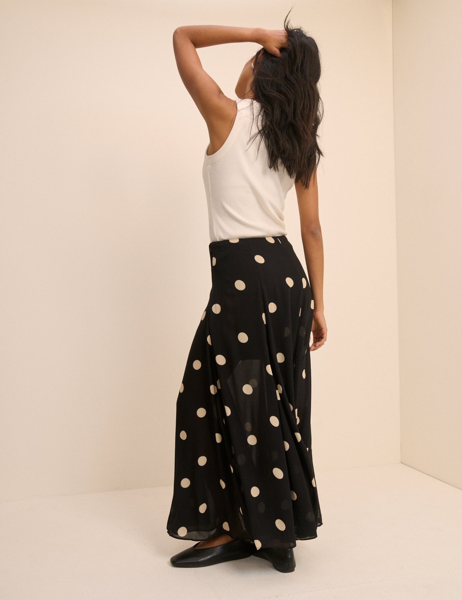 Black and Cream Polka Dot Selene Maxi Skirt