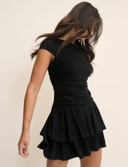 Black Drop Waist Jersey Yuki Mini Dress