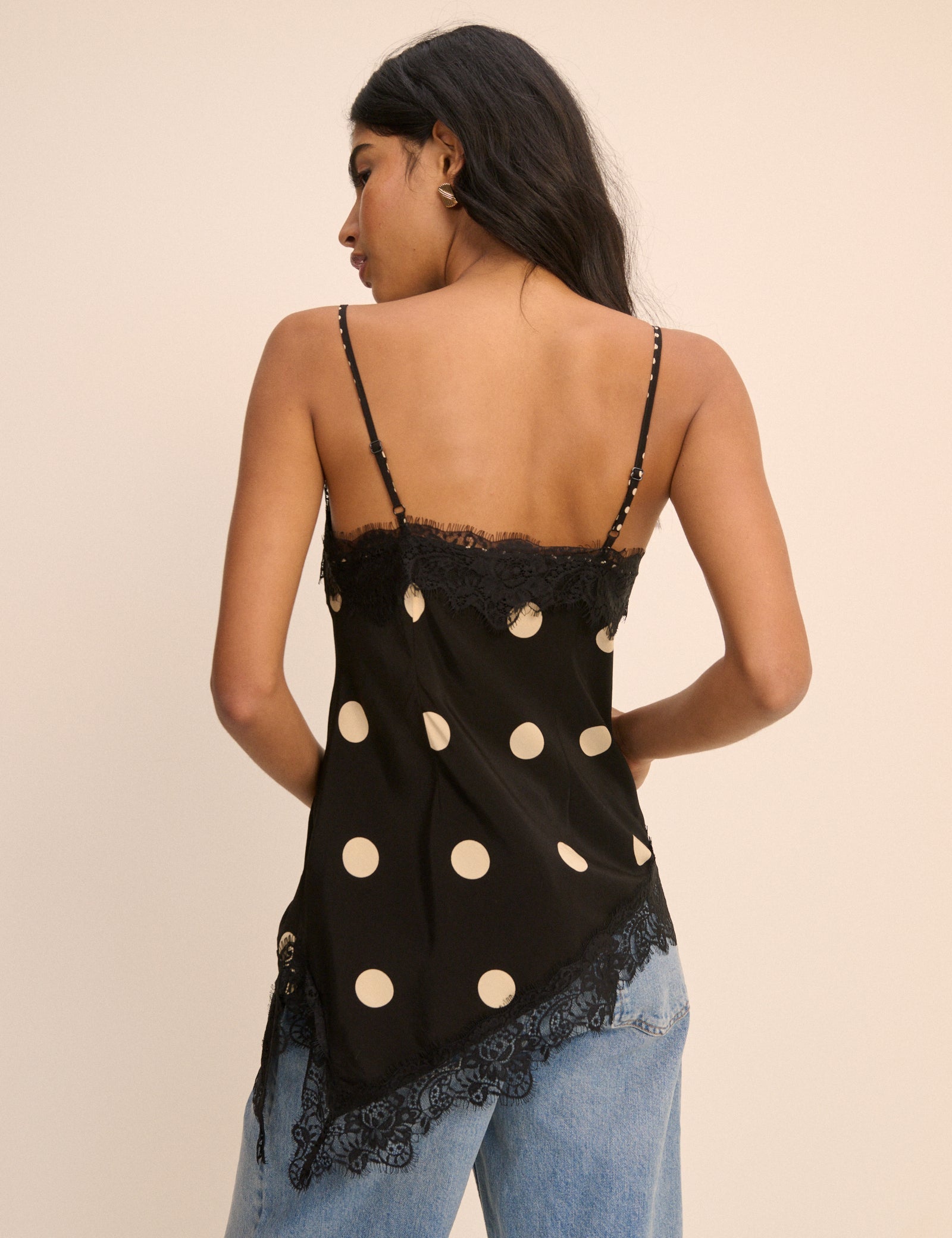 Black Polka Dot Lace Trim Cami