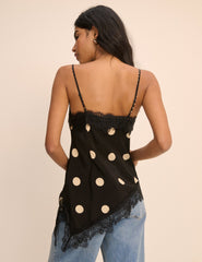Black Polka Dot Lace Trim Cami