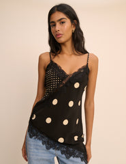 Black Polka Dot Lace Trim Cami