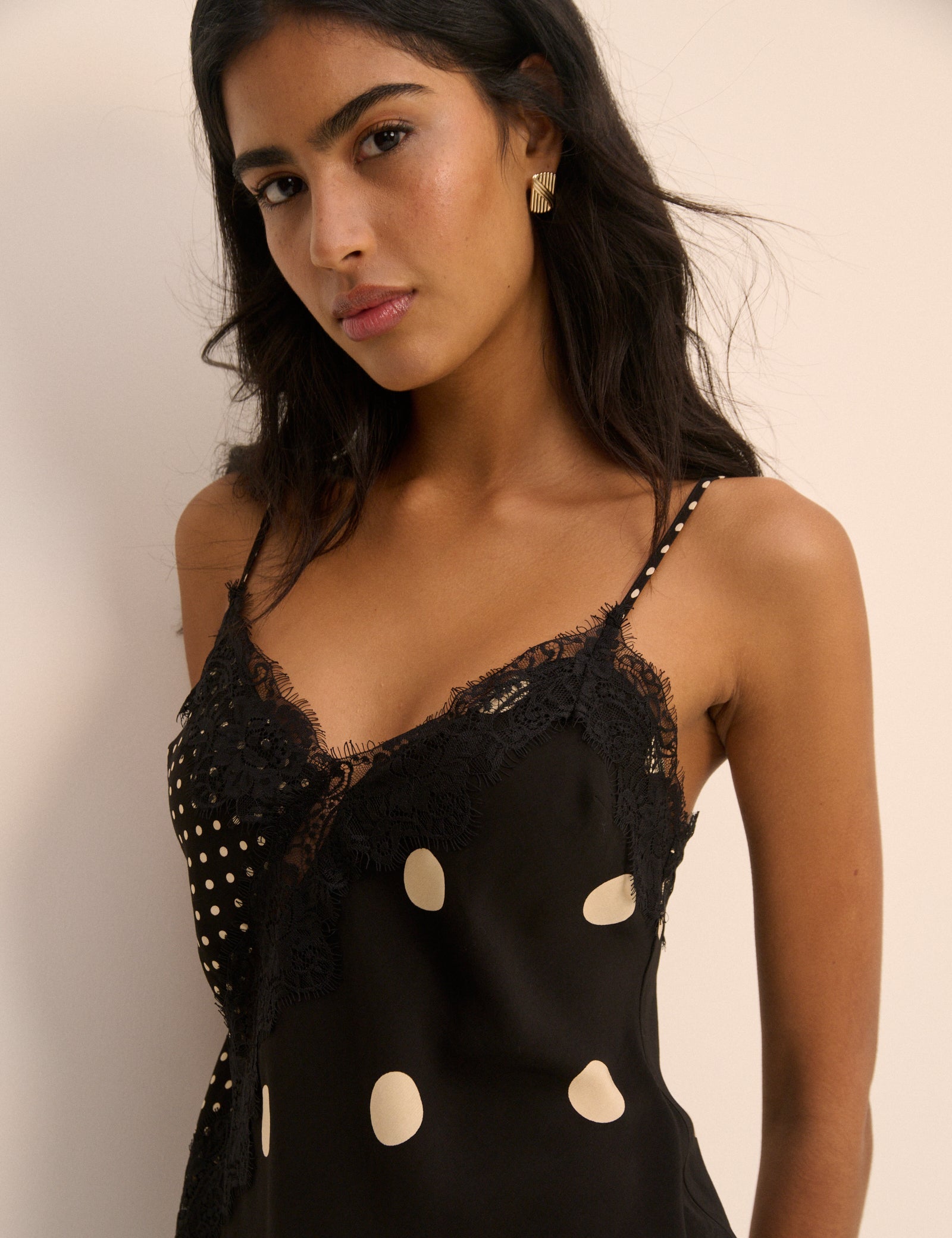 Black Polka Dot Lace Trim Cami