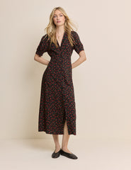 Black Floral Collared Chrissy Midi Dress