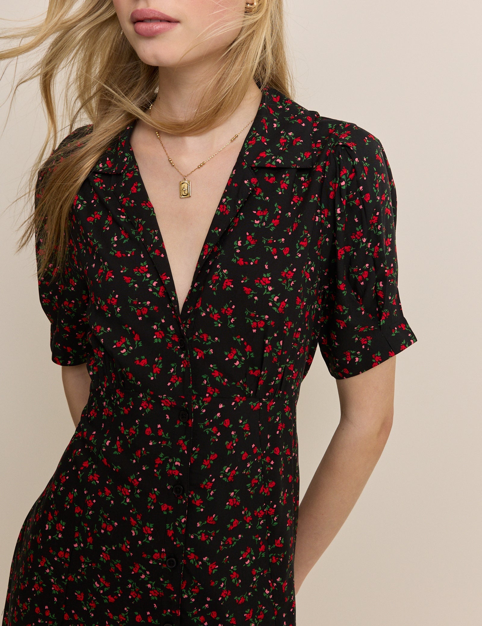 Black Floral Collared Chrissy Midi Dress