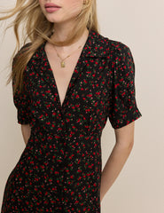 Black Floral Collared Chrissy Midi Dress