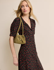 Black Floral Collared Chrissy Midi Dress