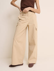 Beige Utility Wide Leg Trousers