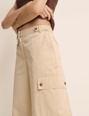 Beige Utility Wide Leg Trousers