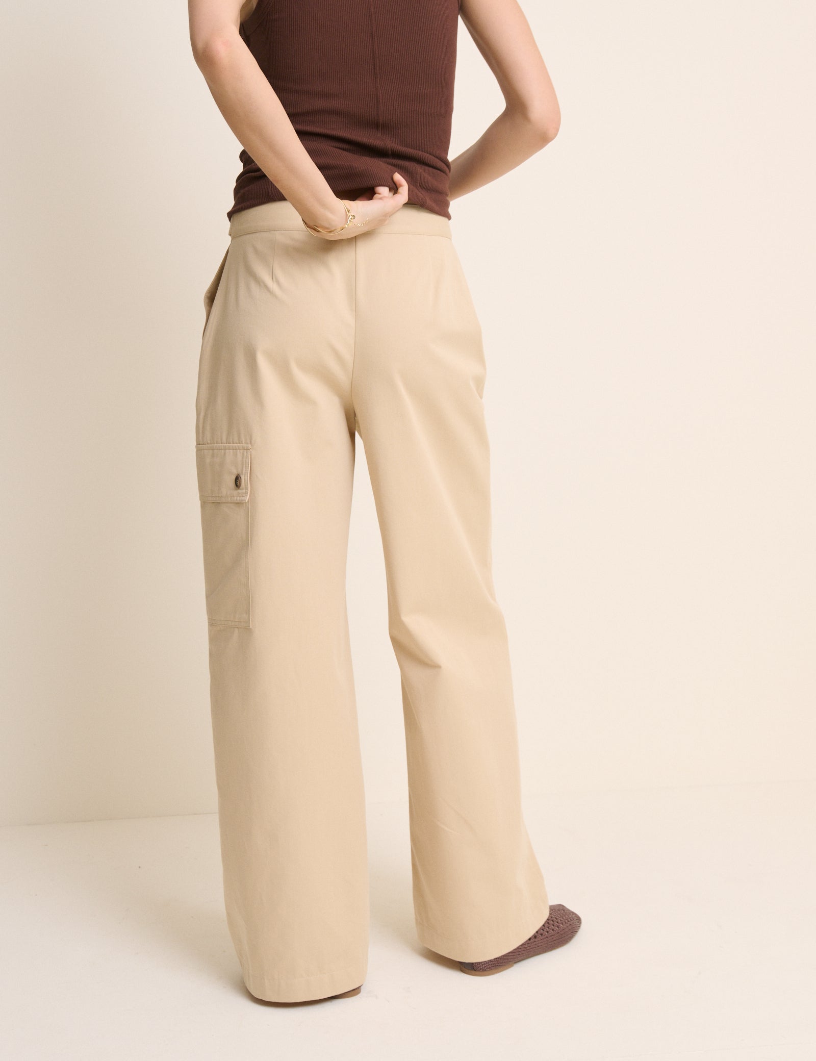 Beige Utility Wide Leg Trousers