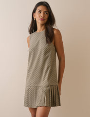 Beige Check Drop Waist Shift Dress