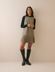 Beige Check Drop Waist Shift Dress