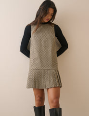 Beige Check Drop Waist Shift Dress