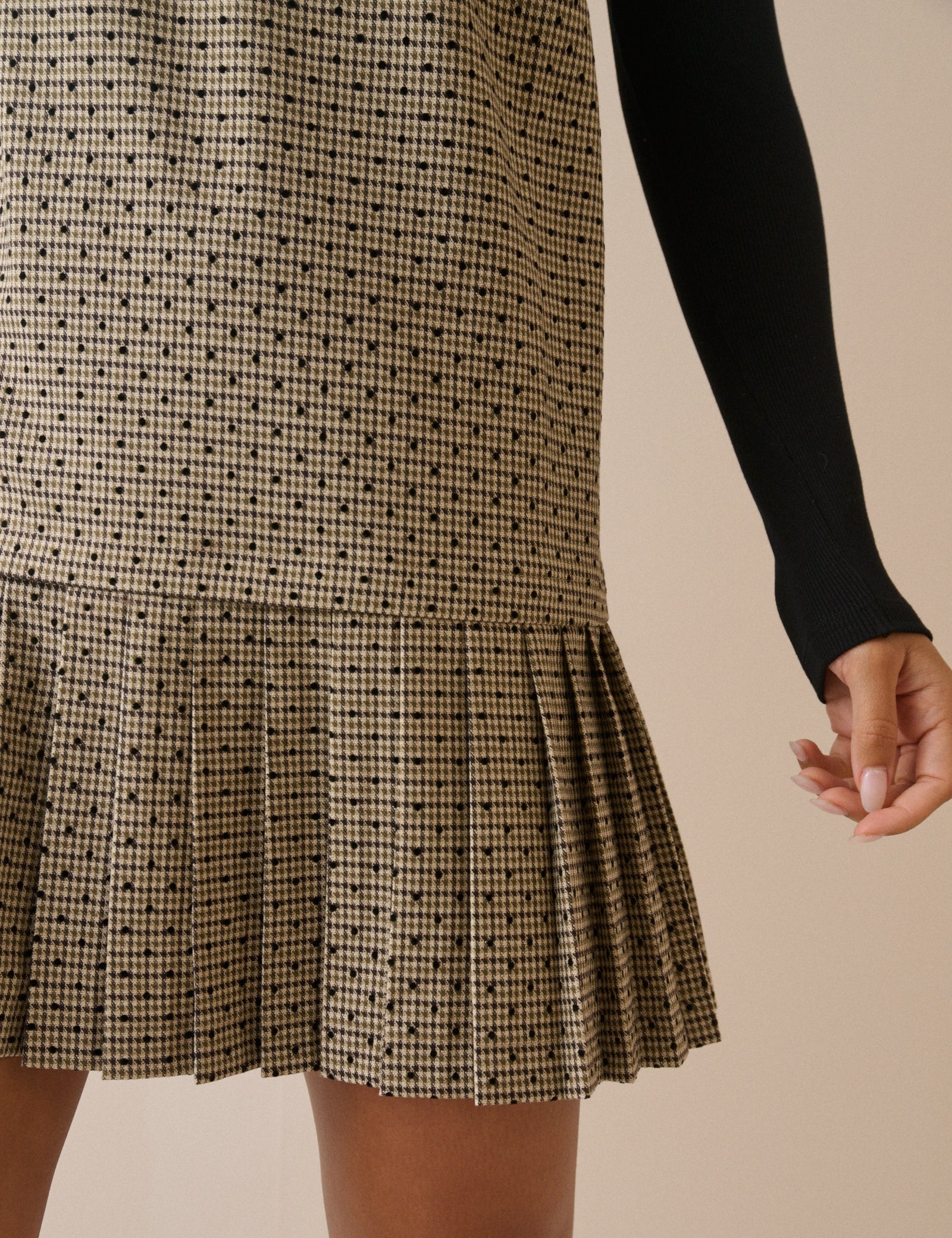 Beige Check Drop Waist Shift Dress
