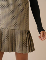 Beige Check Drop Waist Shift Dress