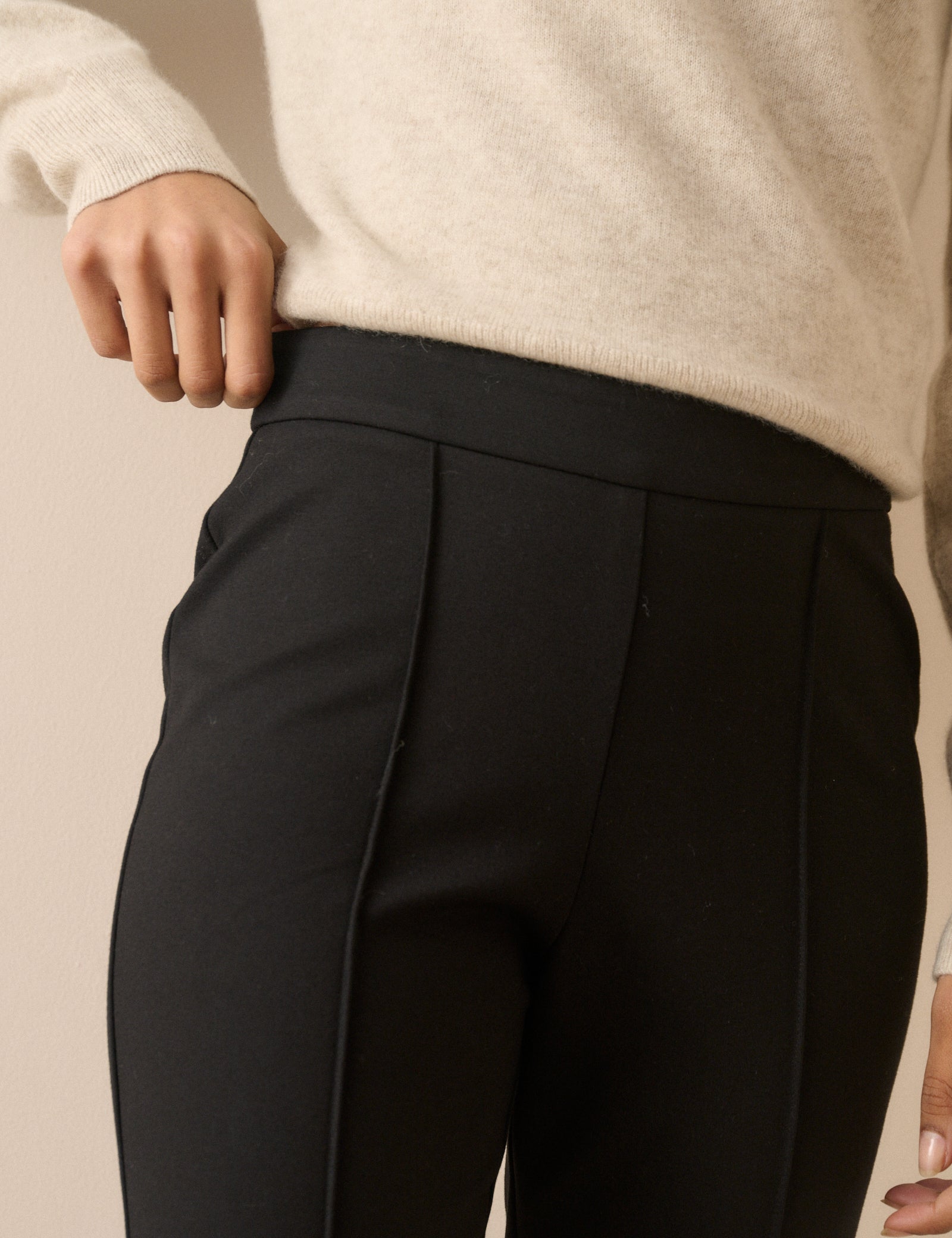 Black Pintuck Ponte Kick Flare Trousers