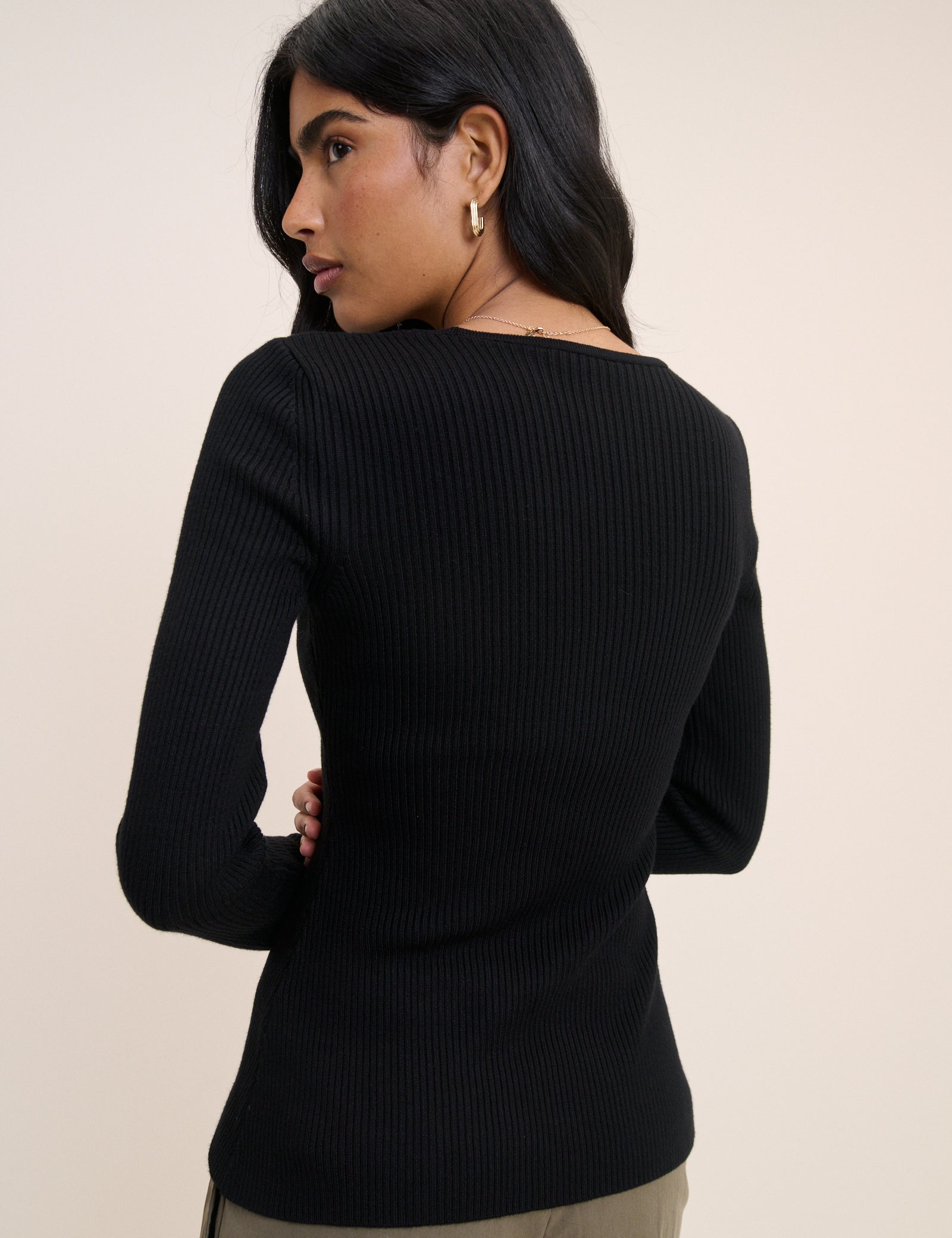 (HOLD) Black V-Neck Button Through Waisted Cardigan