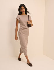 Beige Pleated Saylor Midi Dress