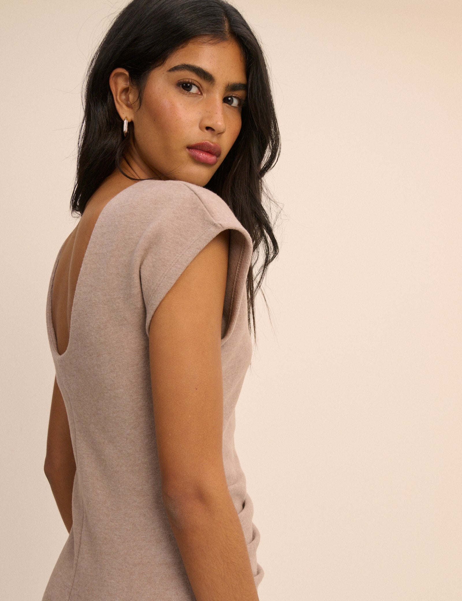 Beige Pleated Saylor Midi Dress