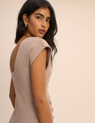 Beige Pleated Saylor Midi Dress