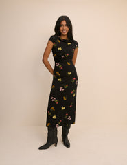Black Floral Jersey Laurella Midi Dress
