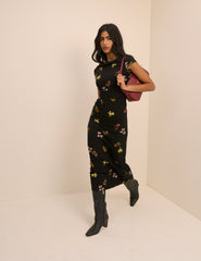 Black Floral Jersey Laurella Midi Dress
