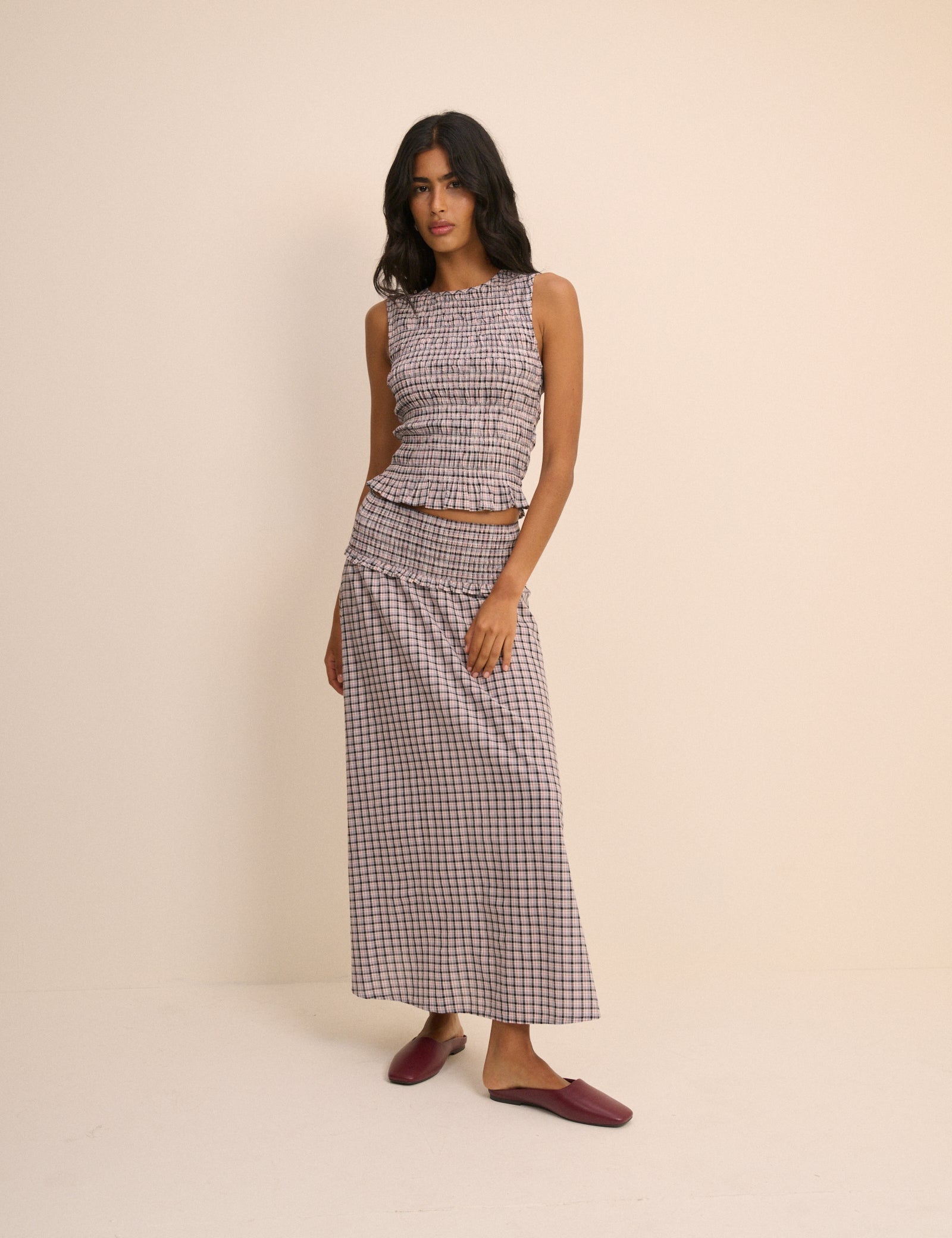 Black and Blue Check Shirred Ronda Skirt