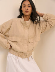 Beige Funnel Neck Addison Utility Jacket