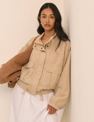 Beige Funnel Neck Addison Utility Jacket